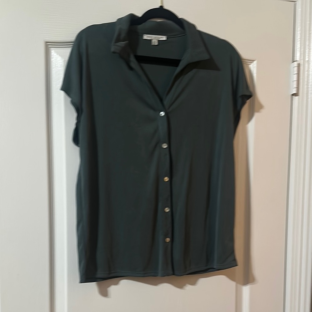 Green Envelope Black Button Down Shirt Notched Collar